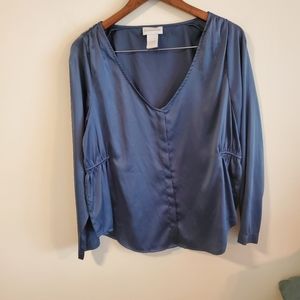 Soft Surroundings Satin blouse navy blue size petite large ruched flattering